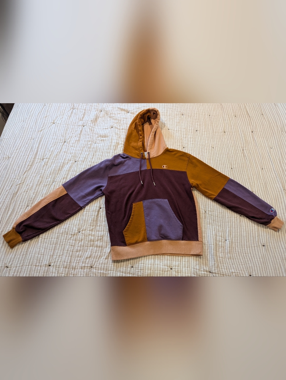 Champion Women's Colorblock Crewneck Hoodie in Maroon, Mustard & Lavender